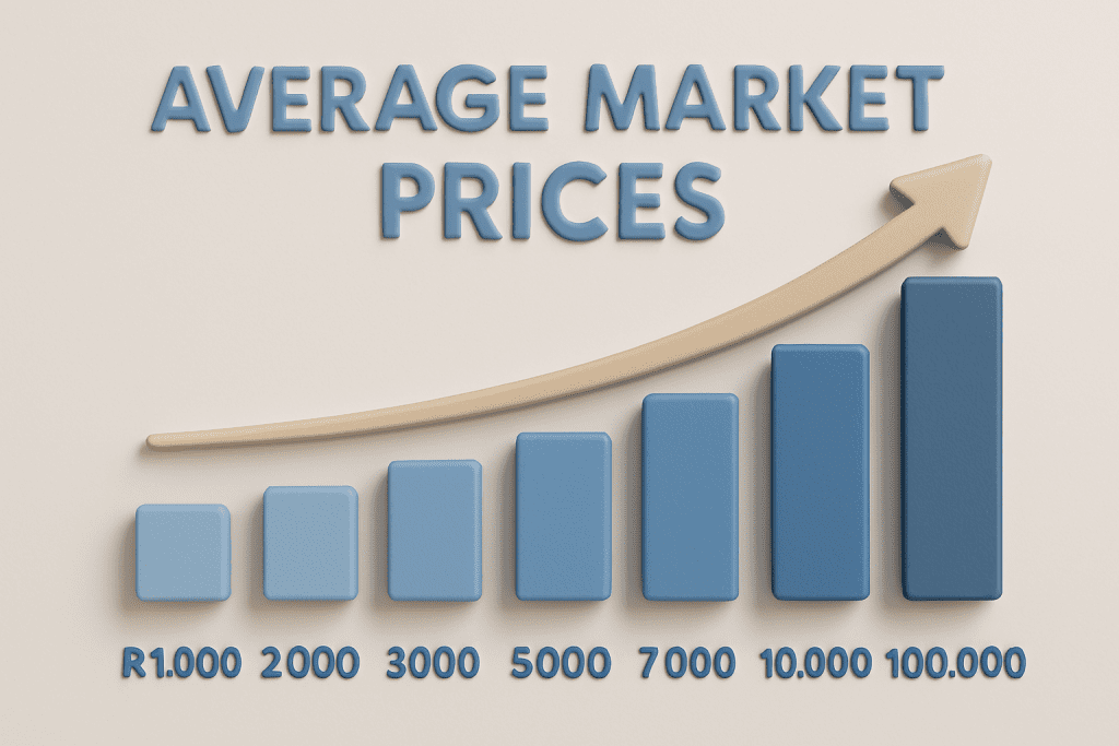 Infographic showing average market prices from R1,000 to R100,000 in a clean and simple design.